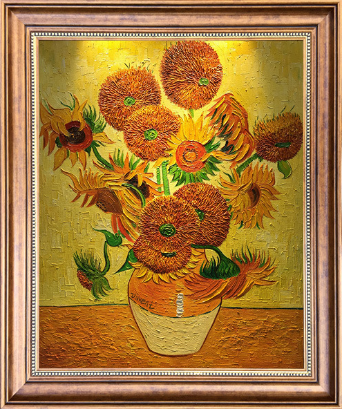 印象斑斓 梵高向日葵手绘油画 现代欧式花卉静物名画三联装饰画