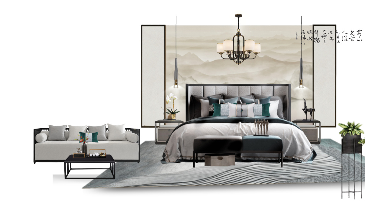 【主卧-再创作】软装方案-新中式软装方案-软装搭配方案/2021-美间