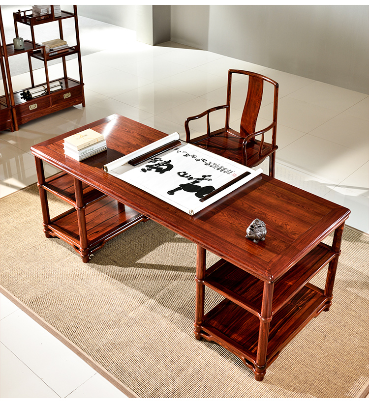 艺盟百胜明式大红酸枝书桌红木办公桌写字台书房微凹黄檀苏作家具