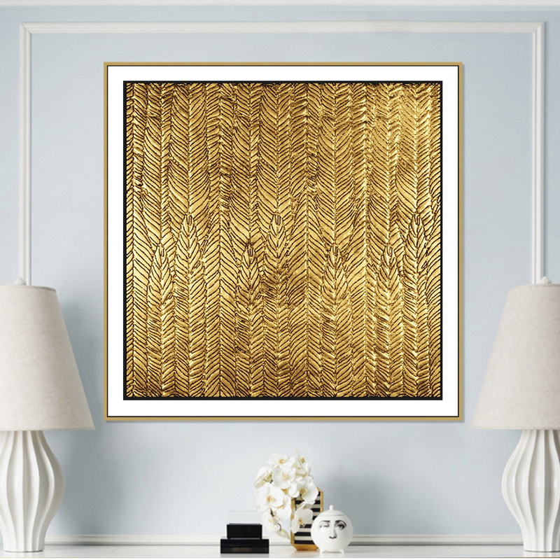 现代抽象客厅油画大幅玄关装饰纯色肌理画金色北欧 原创艺术立体-单品