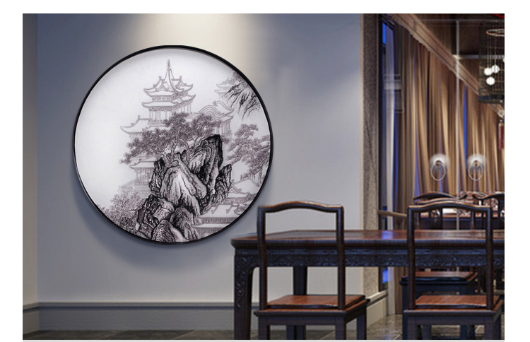 艺林画境新中式抽象立体圆形山水钉子挂画艺术壁画玄关客厅装饰画