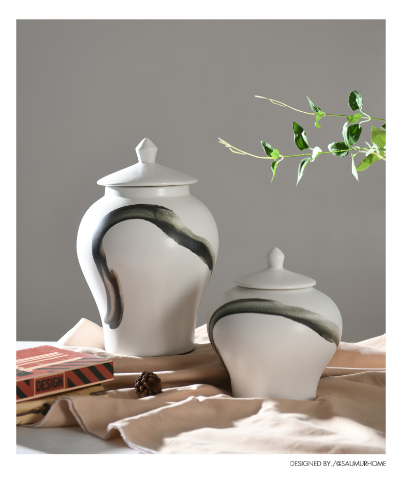 saumur墨色陶瓷白色花瓶大号客厅插花中式复古家居装饰品时尚花器