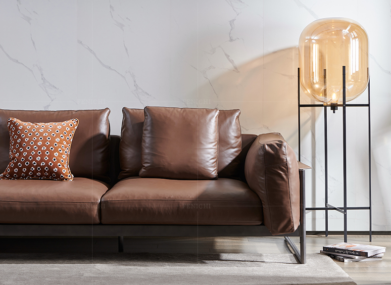 菲尼其 现代极简头层牛皮沙发多人沙发