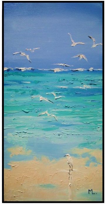 海的温情 简约现代风景纯手绘油画 竖版玄关走道大海景装饰壁画