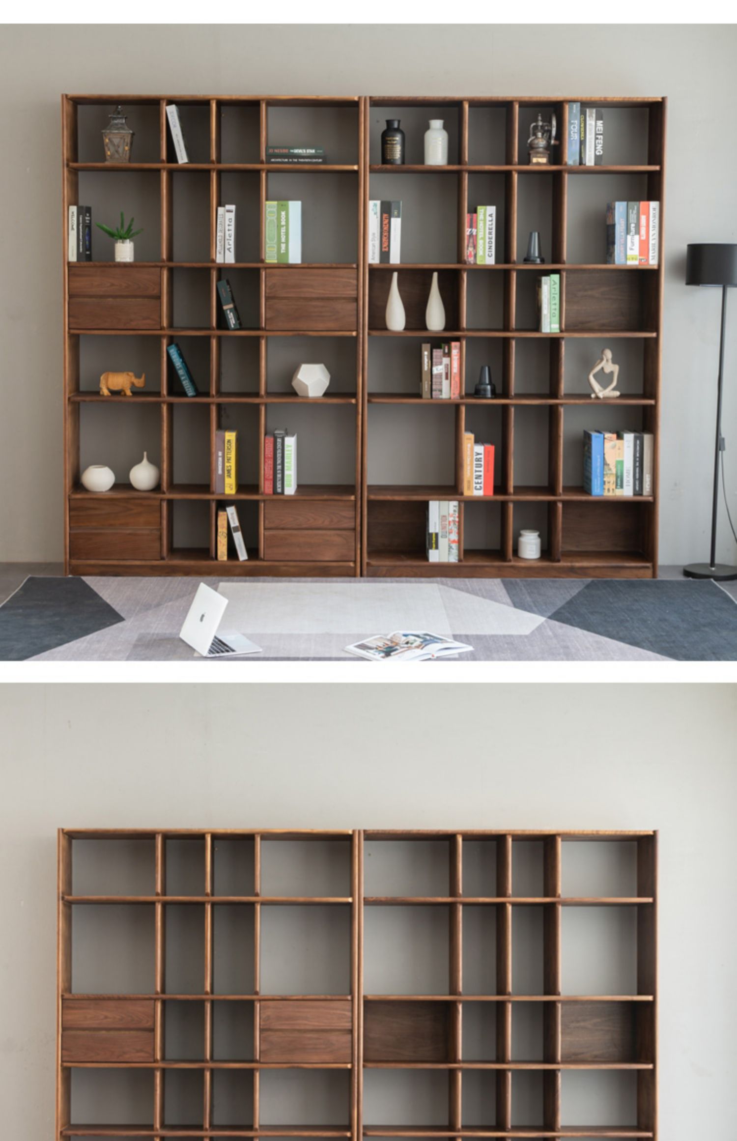 一山木作 北欧风全实木红橡木书架