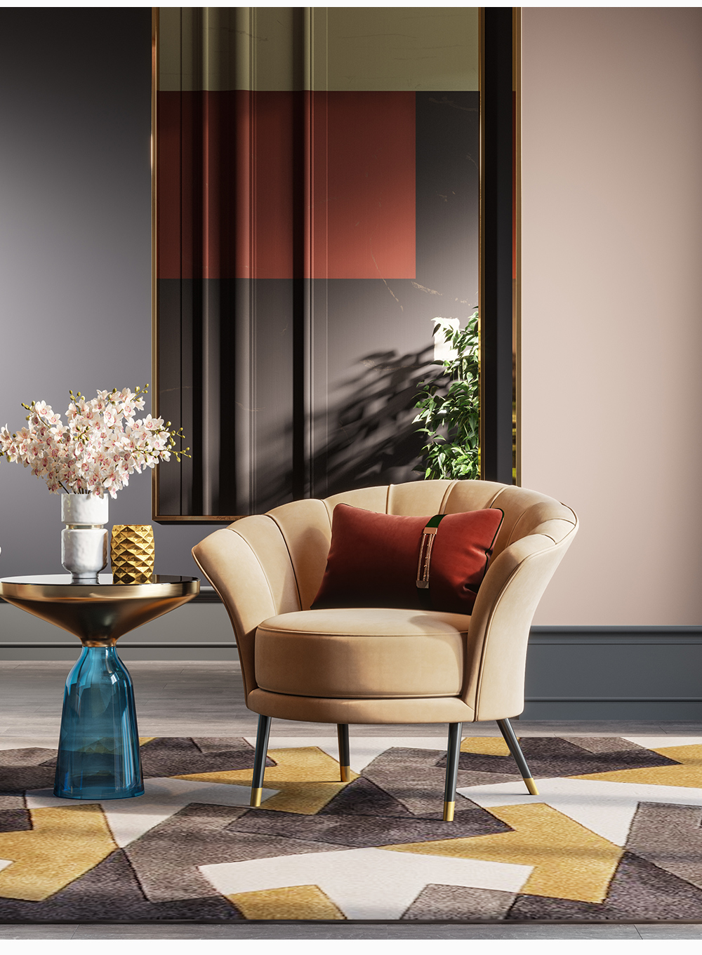 现代轻奢单椅贝壳造型单人扶手休闲椅-其它休闲椅-2021美间(软装设计