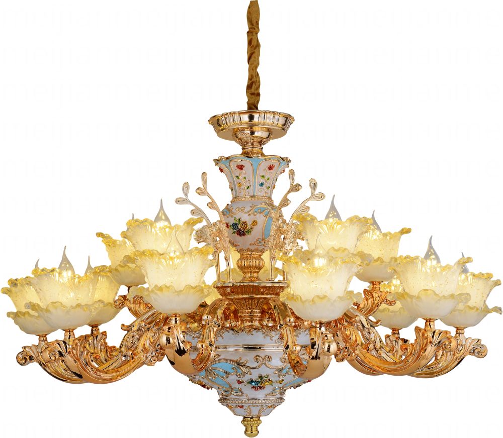 法式锌合金大吊灯别墅复式楼客厅奢华复古欧式蜡烛灯新古典电镀灯具