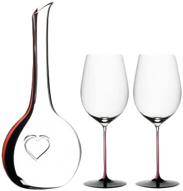 奥地利riedel黑领结手工祝福醒心型酒器 心心相印红酒杯2支套装
