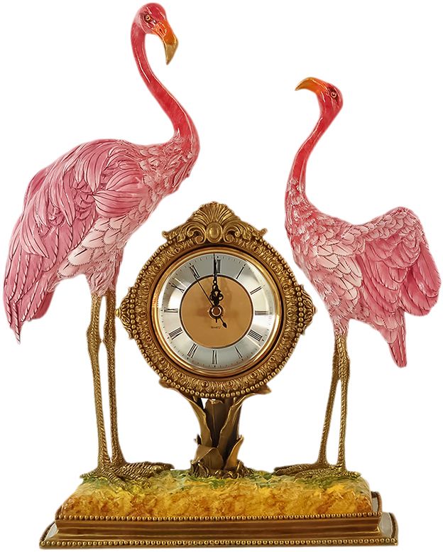 蒂高美居 火烈鸟时钟豪华客厅办公室高档陶瓷镶铜装饰摆件83-1572