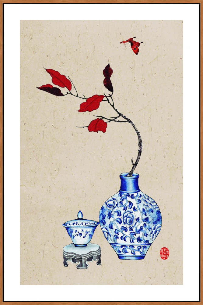 聿田一 新中式客厅沙发背景青花瓷壁画餐厅玄关卧室寓意国画书法