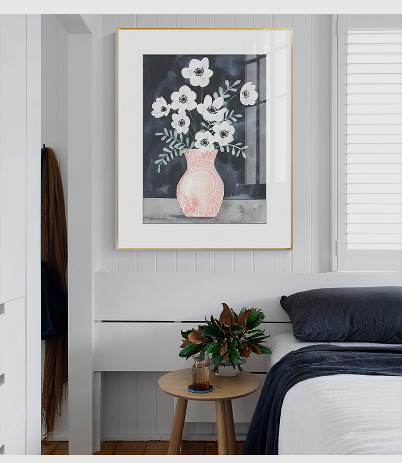 小清新插花女孩装饰画 北欧卧室挂画客厅沙发背景墙壁画粉色花瓶