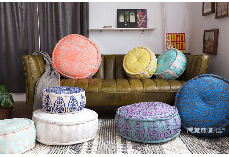 印度蒲团坐垫 大号圆形加厚布艺禅修打坐蒲团阳台榻榻米瑜伽坐垫