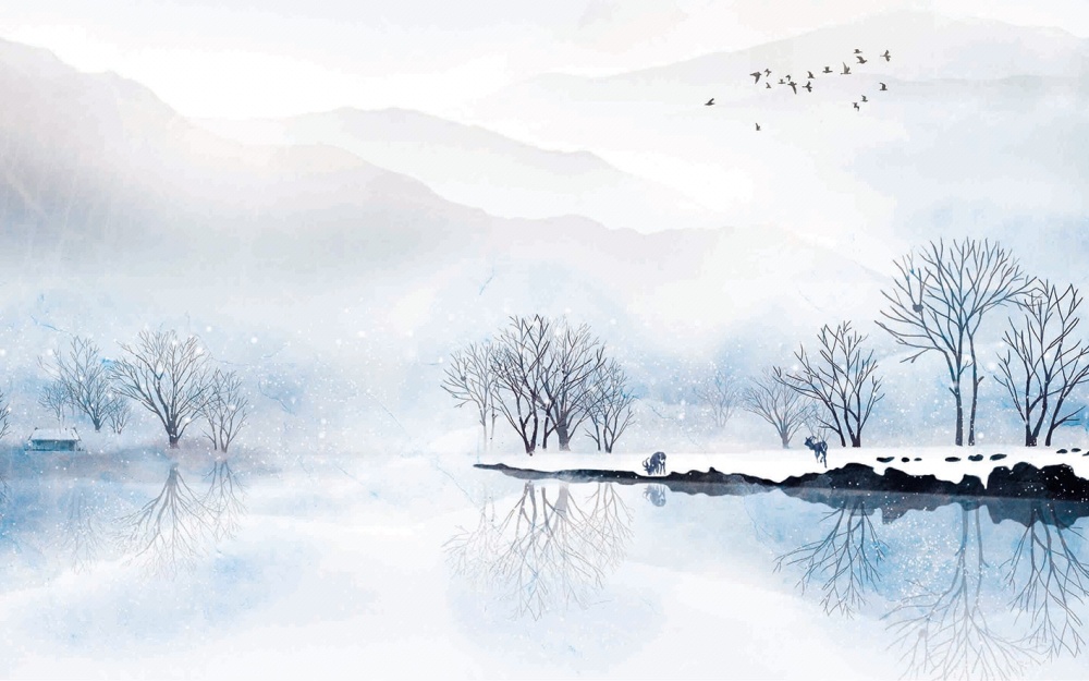 新中式山水无缝壁布5d立体电视背景墙 卧室客厅水墨画无缝墙布-墙纸