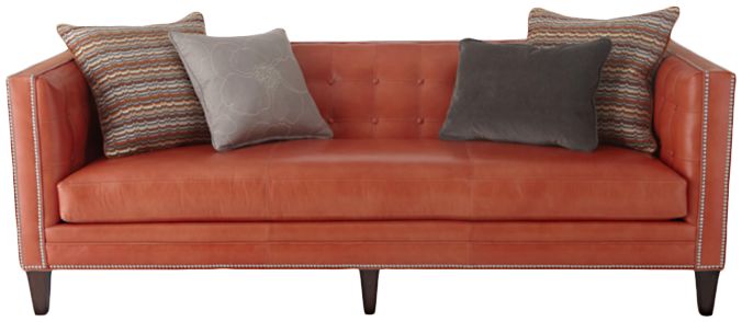 尚饰界 快时尚家居 意大利橘红色真皮客厅三人沙发