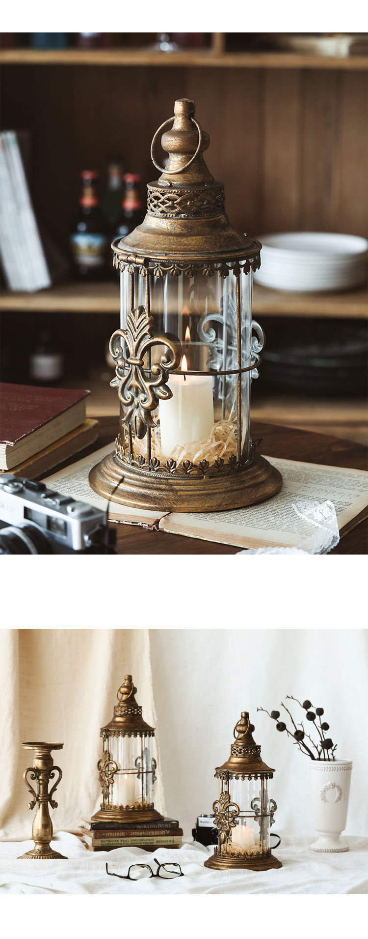 七茉家居 qimo home 法式铁艺手提户外烛台