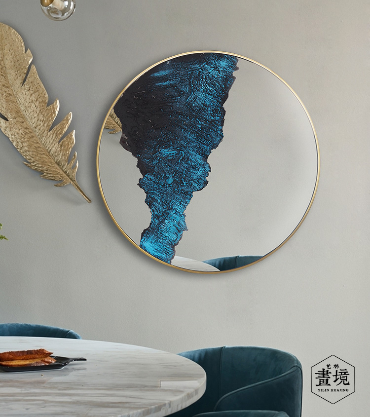 现代抽象镜面手绘圆形画艺术装饰画样板房软装设计师推荐客厅挂画