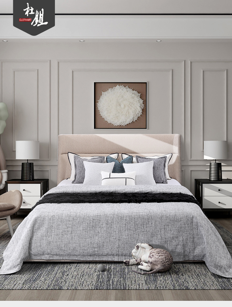 杜姐布艺 现代灰色风格样板房间高端多件套定制床上用品-商品-美间