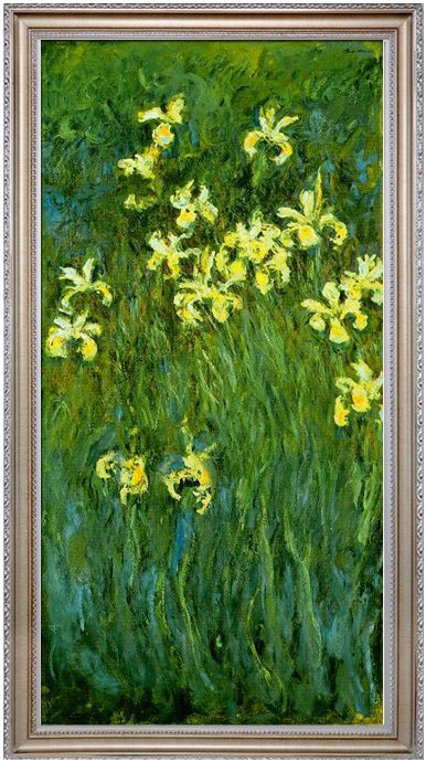 莫奈 黄色鸢尾花 印象派名画竖款花卉植物复古玄关装饰画手绘油画