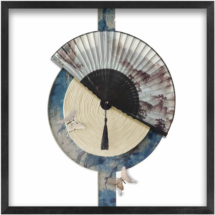 新中式扇子禅意装饰画客厅玄关沙发背景墙茶室酒店三联立体挂画