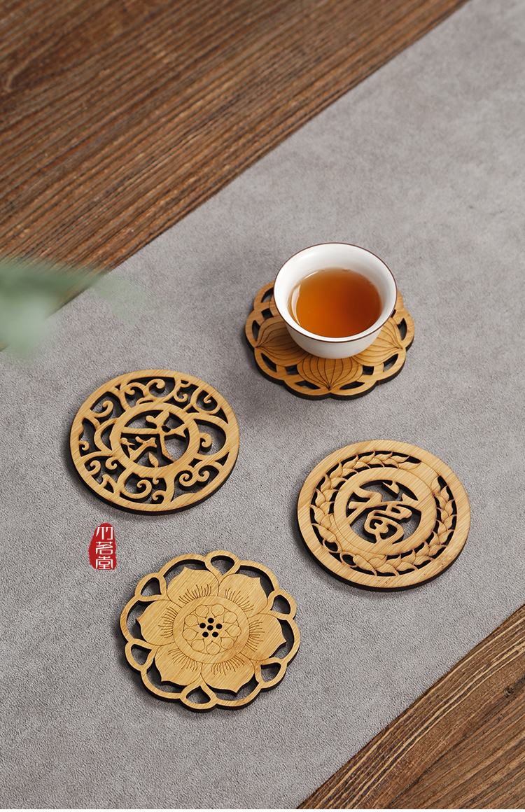 竹制杯垫茶道茶杯托垫子禅意功夫茶具配件中式紫砂壶隔热组合套装-日