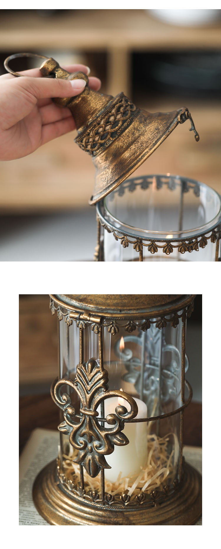 七茉家居 qimo home 法式铁艺手提户外烛台