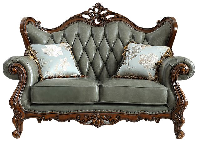 雅居格 美式实木客厅冬夏两用真皮双人沙发