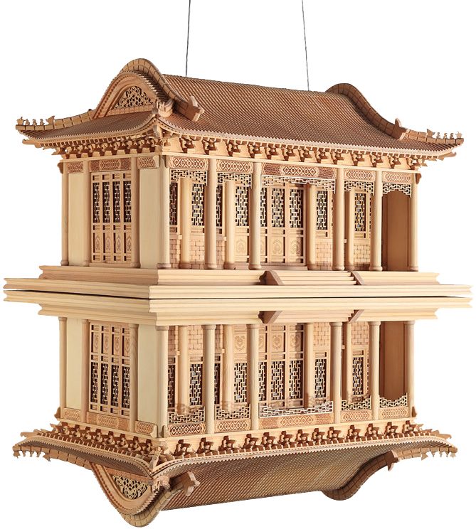 境泉 卷棚歇山顶吊饰 中式禅意古建筑模型成品木质手工艺拼装饰品