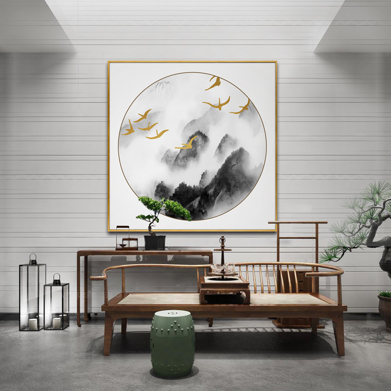 晶瓷画现代简约装饰画客厅玄关酒店软装样板房挂画新中式抽象山水