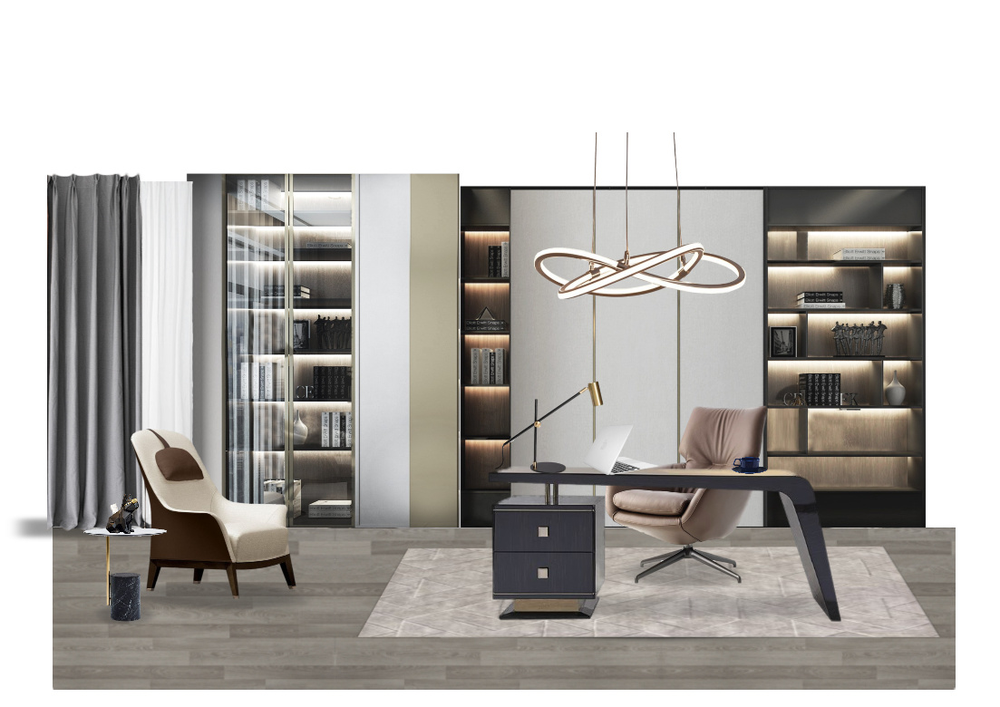 【书房2-再创作】软装方案-现代软装方案-软装搭配方案/2021-美间