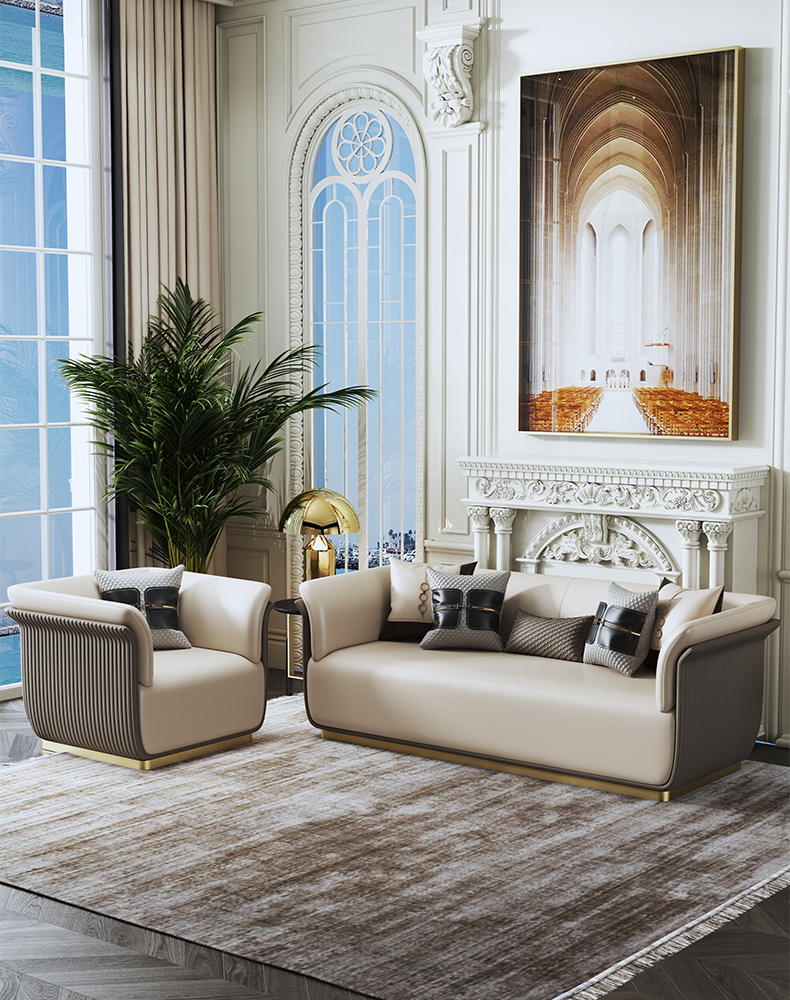 洛品家具 现代轻奢真皮别墅客厅双人沙发-商品-美间(软装设计采购助手