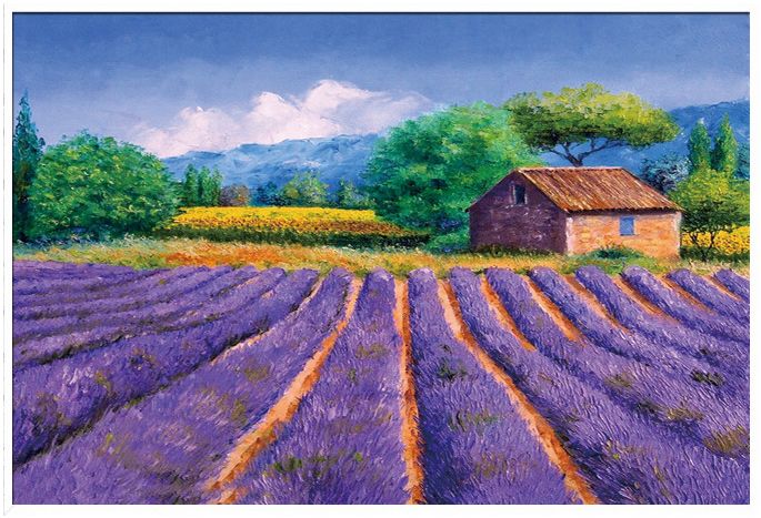 地中海薰衣草花田 手绘油画 客厅卧室沙发背景 花卉风景装饰画