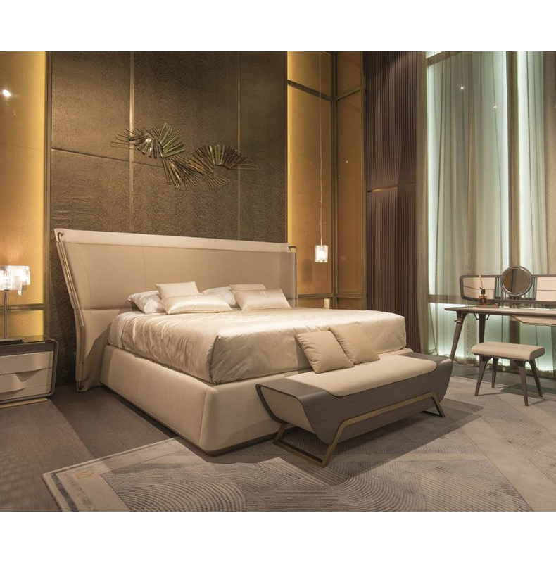 洛品家具 现代turri别墅定制卧室轻奢皮床大气双人床