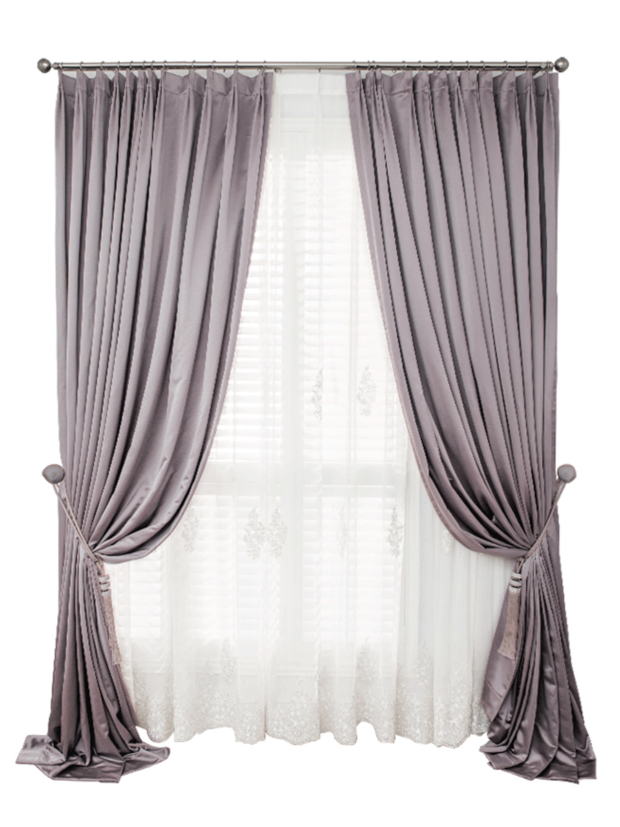 窗帘 蚕丝纹紫灰色窗帘定做 样板房精选轻奢客厅飘窗窗帘 #喻小姐