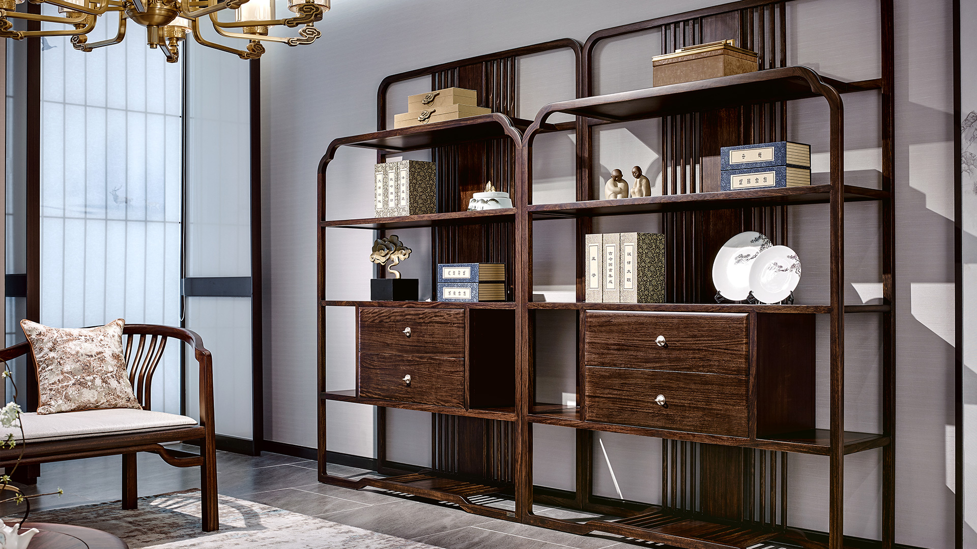 墨道 新中式乌金木书架