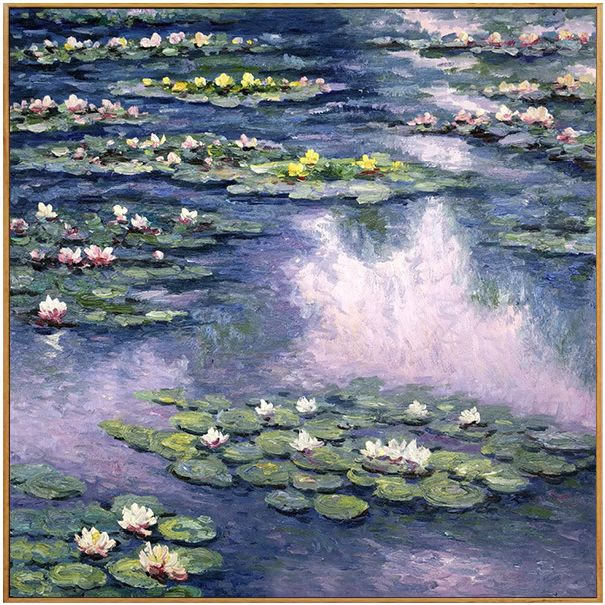 莫奈 睡莲 纯手绘油画美式新古典名画玄关卧室印象派风景装饰挂画