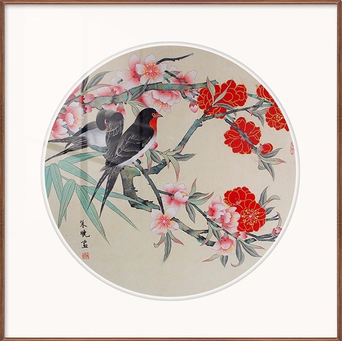 新品 中式客厅装饰画 现代简约卧室餐厅书房挂画 朱晓-鸟语花香-国画