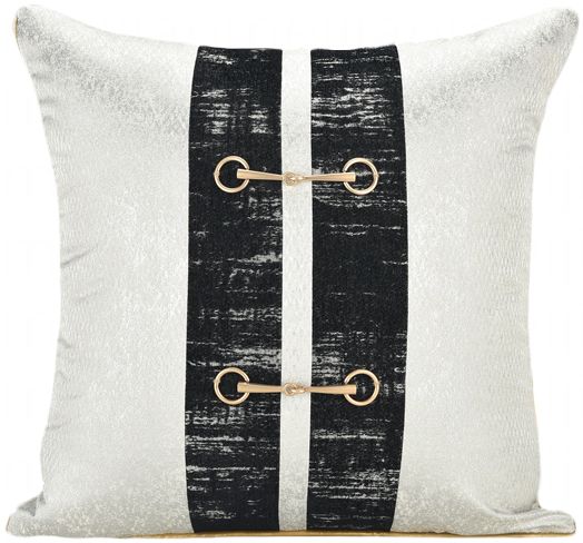 元熙壹品现代简约轻奢样板房家具靠包黑白金肌理拼金色皮金色扣枕