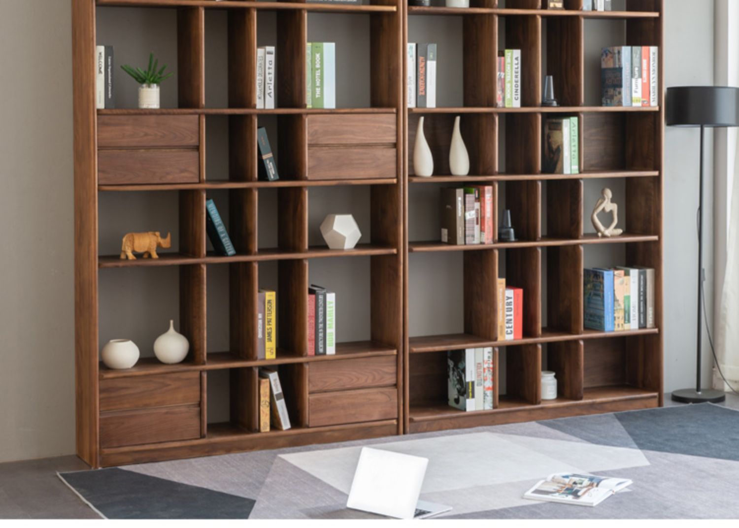 一山木作 北欧风全实木红橡木书架