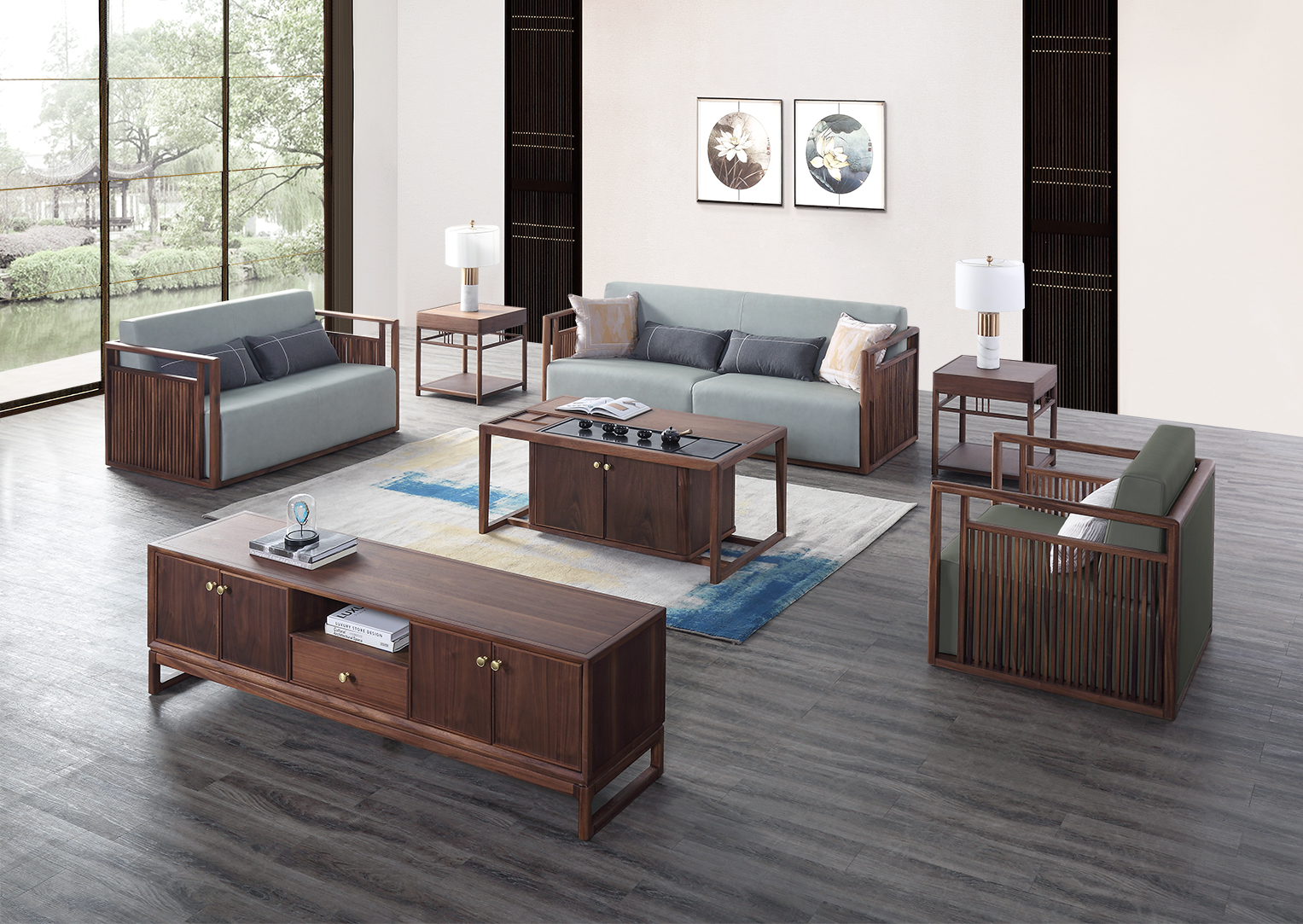 墨道 新中式实木单人沙发