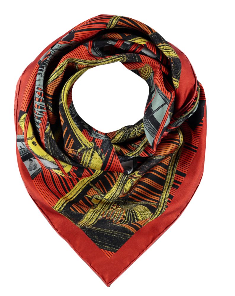 museum night 真丝斜纹绸方巾,pig chicken &cow