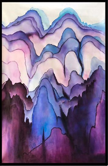 画意 原创现代简约手绘油画玄关客厅抽象山水画紫气东来山新品