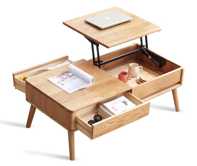 源氏木语 现代实木升降小户型茶几