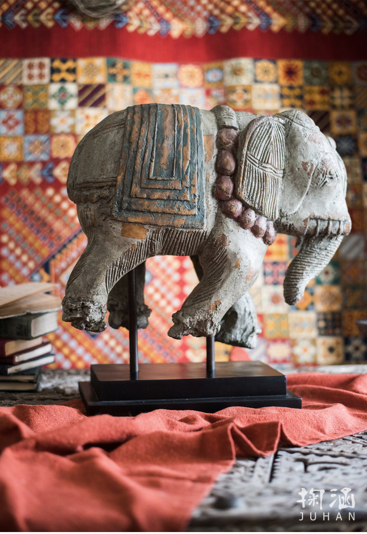 掬涵家居 juhan home 东南亚仿古木雕古董大象树脂装饰艺术质感吉祥