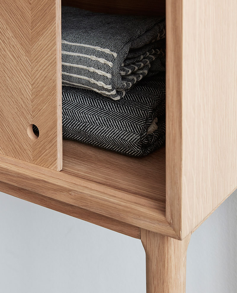 mzlab 北欧直采 橡木鱼骨纹 hubsch实木高脚柜矮柜餐边柜子杂物柜