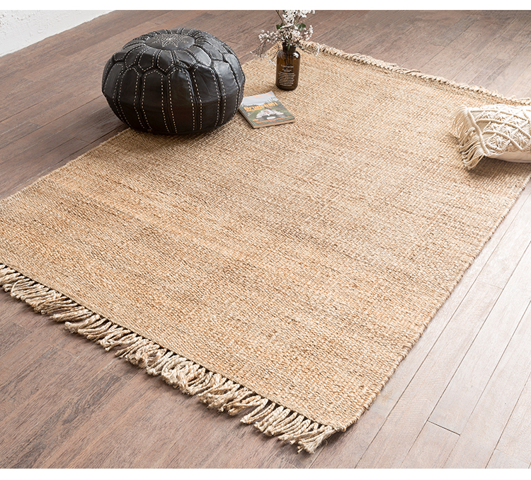 印度进口北欧简约现代手工编织黄麻美式乡村中式禅意客厅卧室地毯