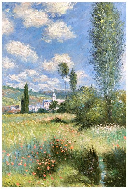 莫奈 亚嘉杜巡礼 手绘油画 现代印象派风景玄关办公室书房装饰画