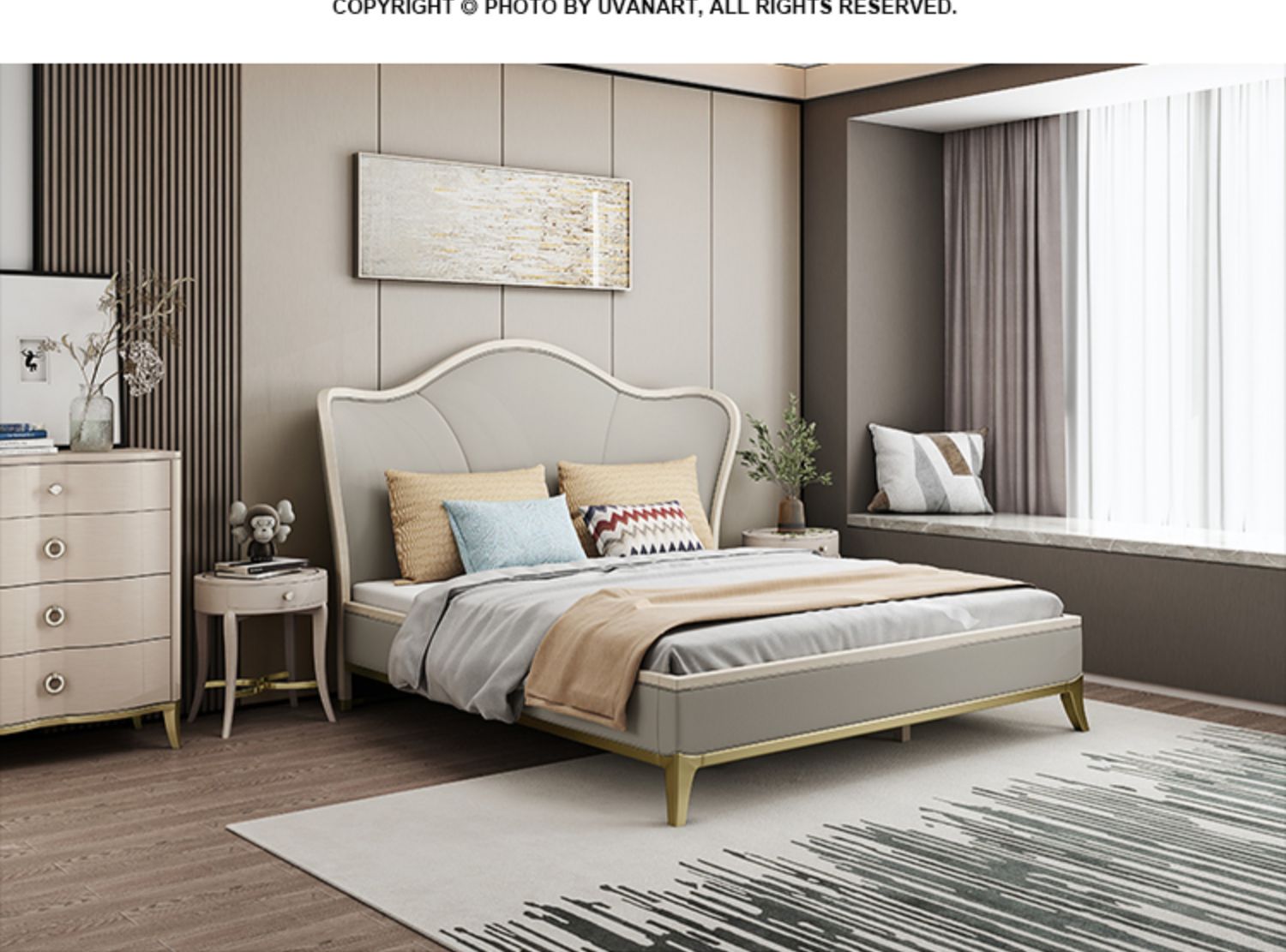 优梵艺术 现代牛皮卧室双人床-双人床-2021美间(软装设计采购助手)