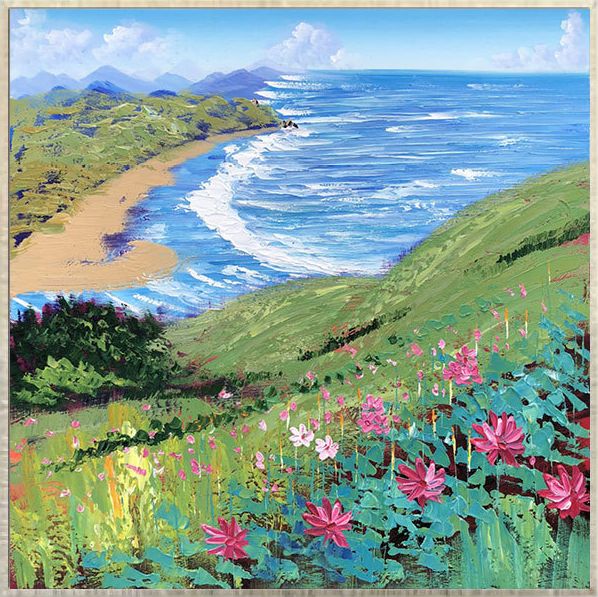 面朝大海·春暖花开 单幅纯手绘油画 现代风景客厅玄关餐厅装饰画