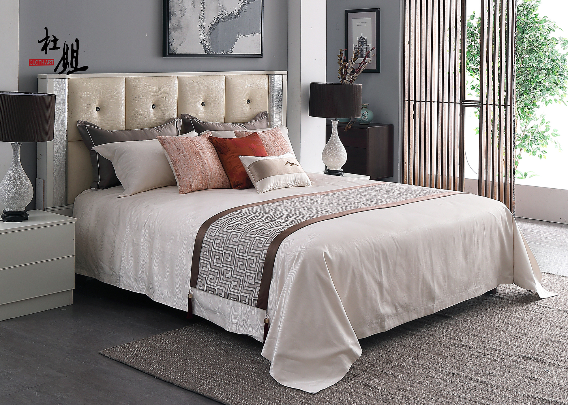 杜姐布艺 现代简约样板房间高端多件定制床品套件