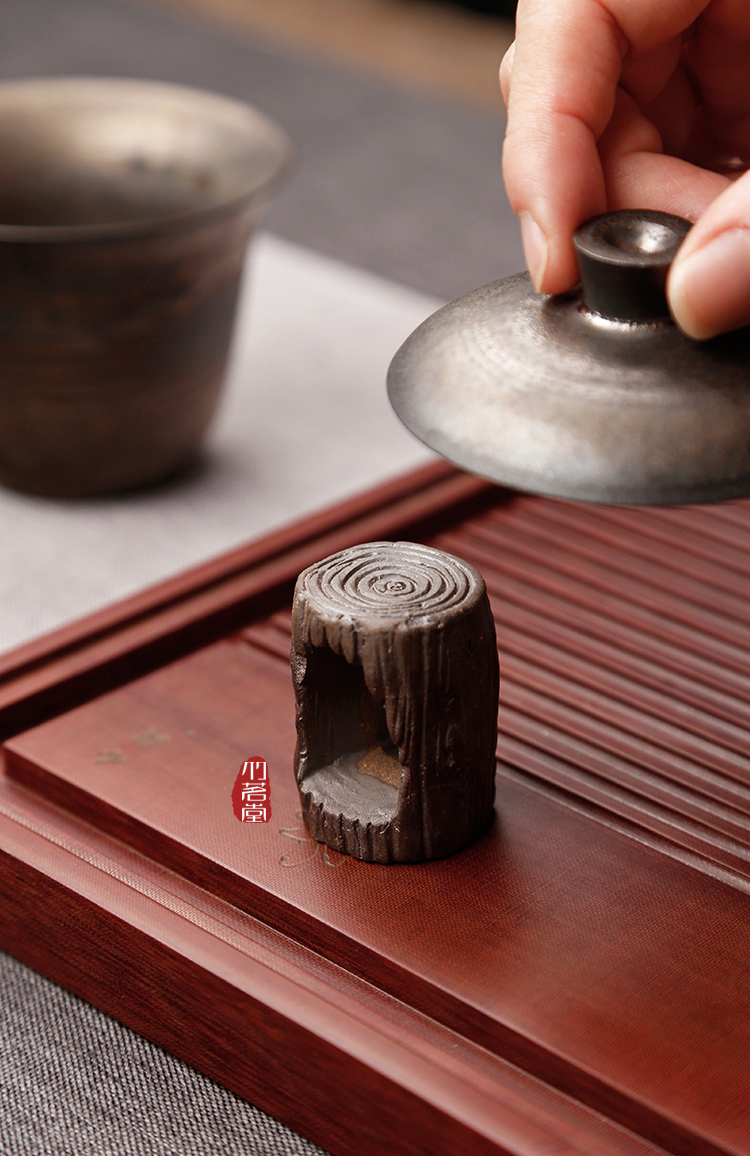 中式禅意粗陶盖置壶盖托盖碗铜茶壶盖子茶搁架子陶瓷茶具茶宠摆件